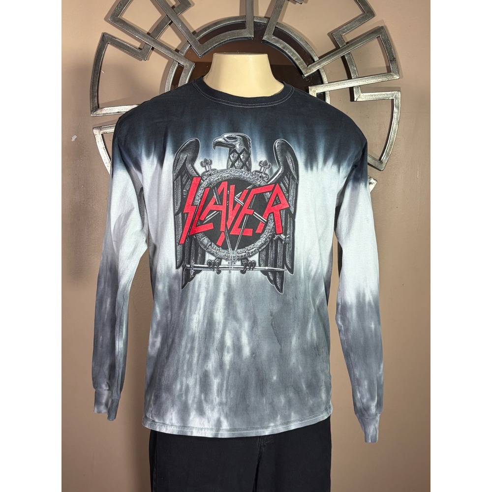 Slayer Long Sleeve Graphic T-Shirt Grey Black Tie Dye Eagle Logo Mens ML 2021